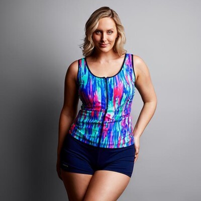 Brush Strokes Ladies Zip Front Tankini