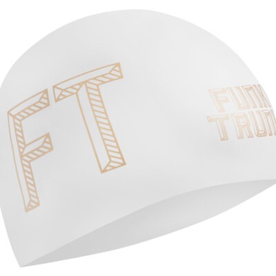 Stencilled White  Seamless Silicone Swimming Cap