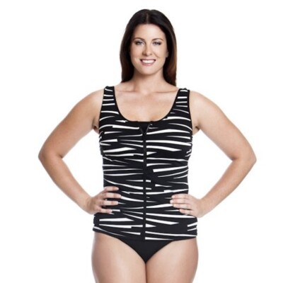 Black Bondage Ladies Zip Front Tankini