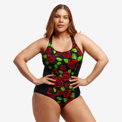 Black Rose Ladies Brace Me Back One Piece