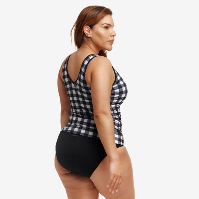 Check Deck Ladies Zip Front Tankini