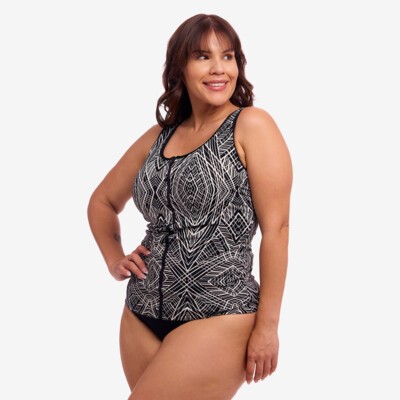 Space Signals Ladies Zip Front Tankini