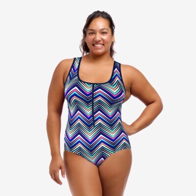 Funkita Form Zip Front Swim One Piece Still Black | Ladies Swimwear