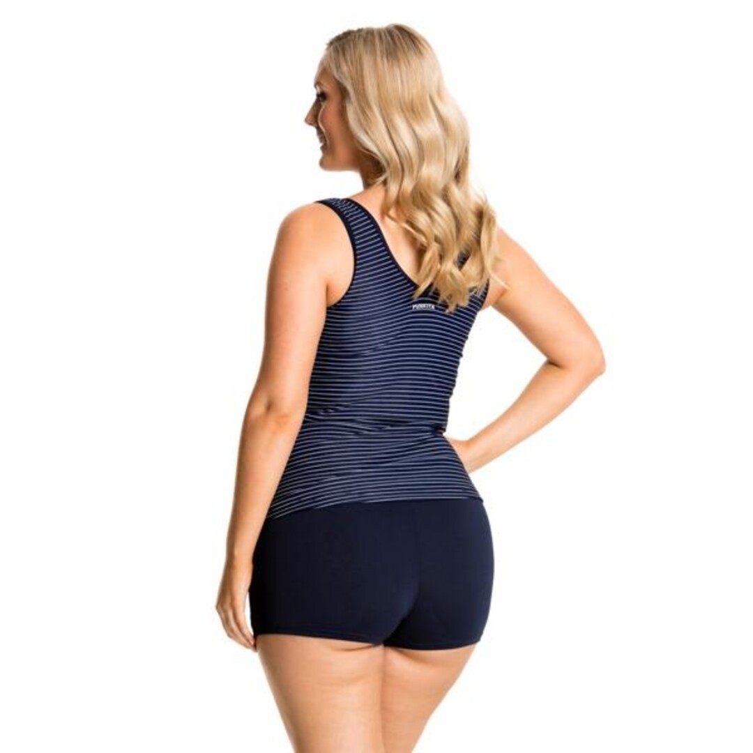 White Stripes Ladies Zip Front Tankini