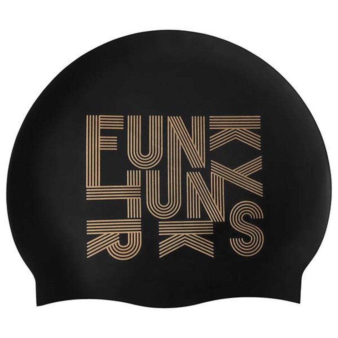 Funky Trunks Silicone Swimming Cap Gold Lines Swim Training Gear