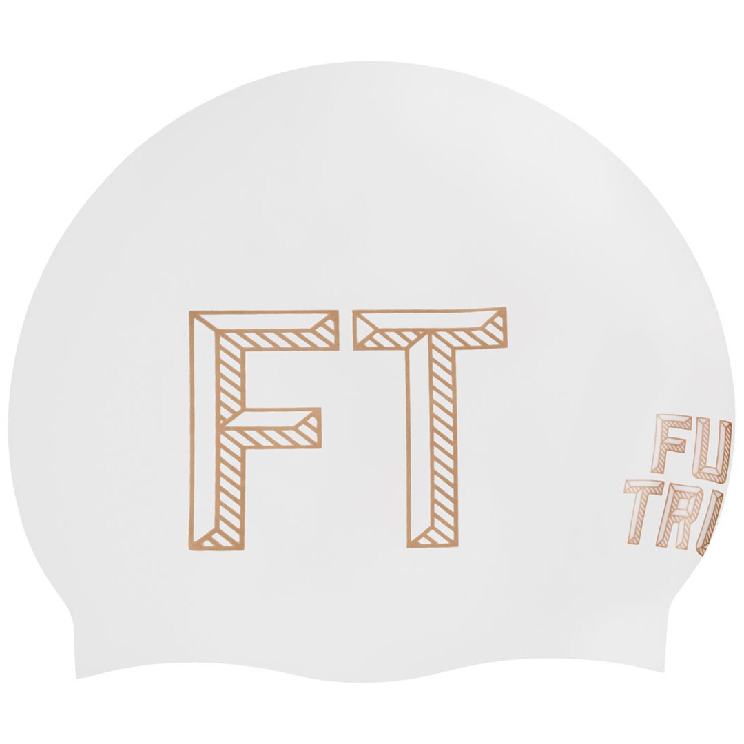 Stencilled White  Seamless Silicone Swimming Cap