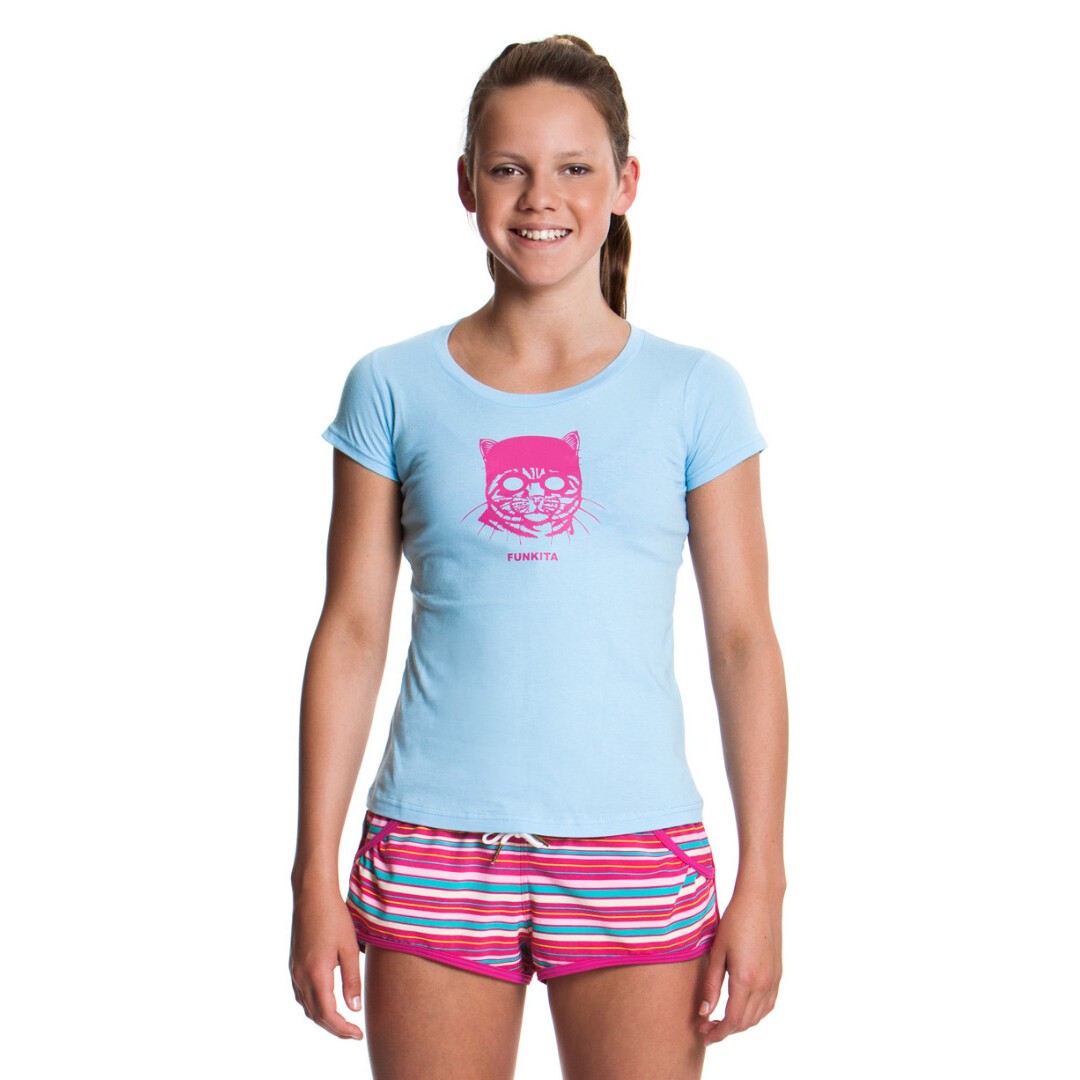 Cat and Goggles Girl's Scoop Neck T-Shirt
