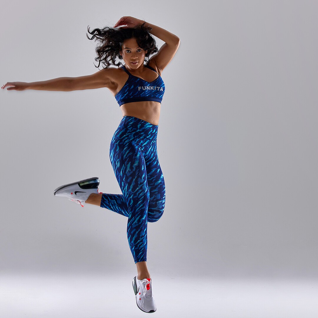 Funkita Fit Hi Runner 7 8 Tight Blue Mist Ladies Activewear Leggings