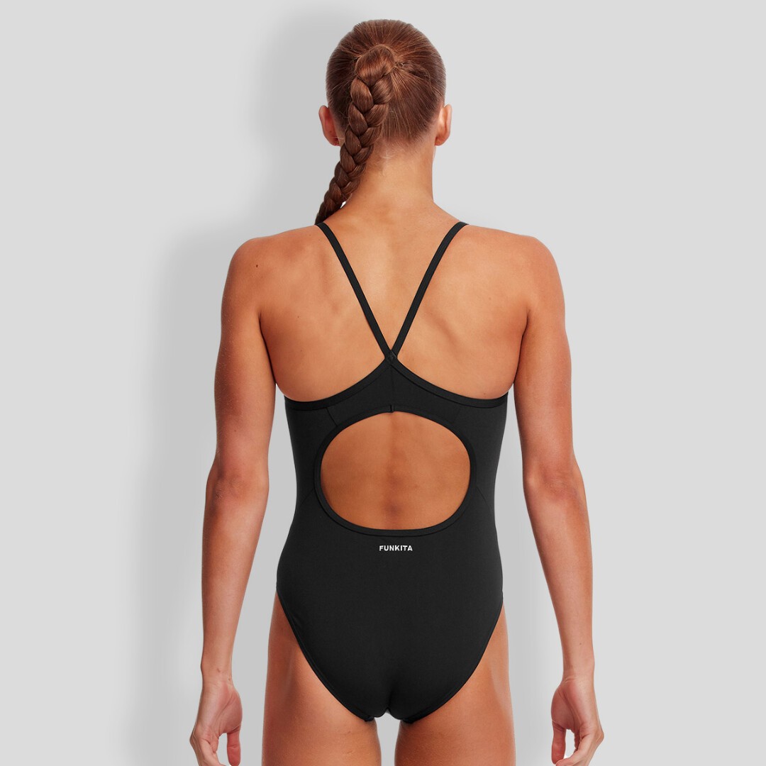 Girls black one piece swimsuit deals