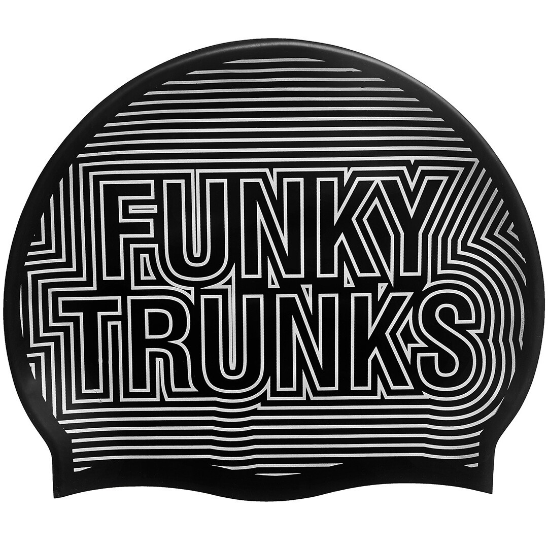 Funky Trunks Silicone Swimming Cap Silver Lines Swim Training Gear