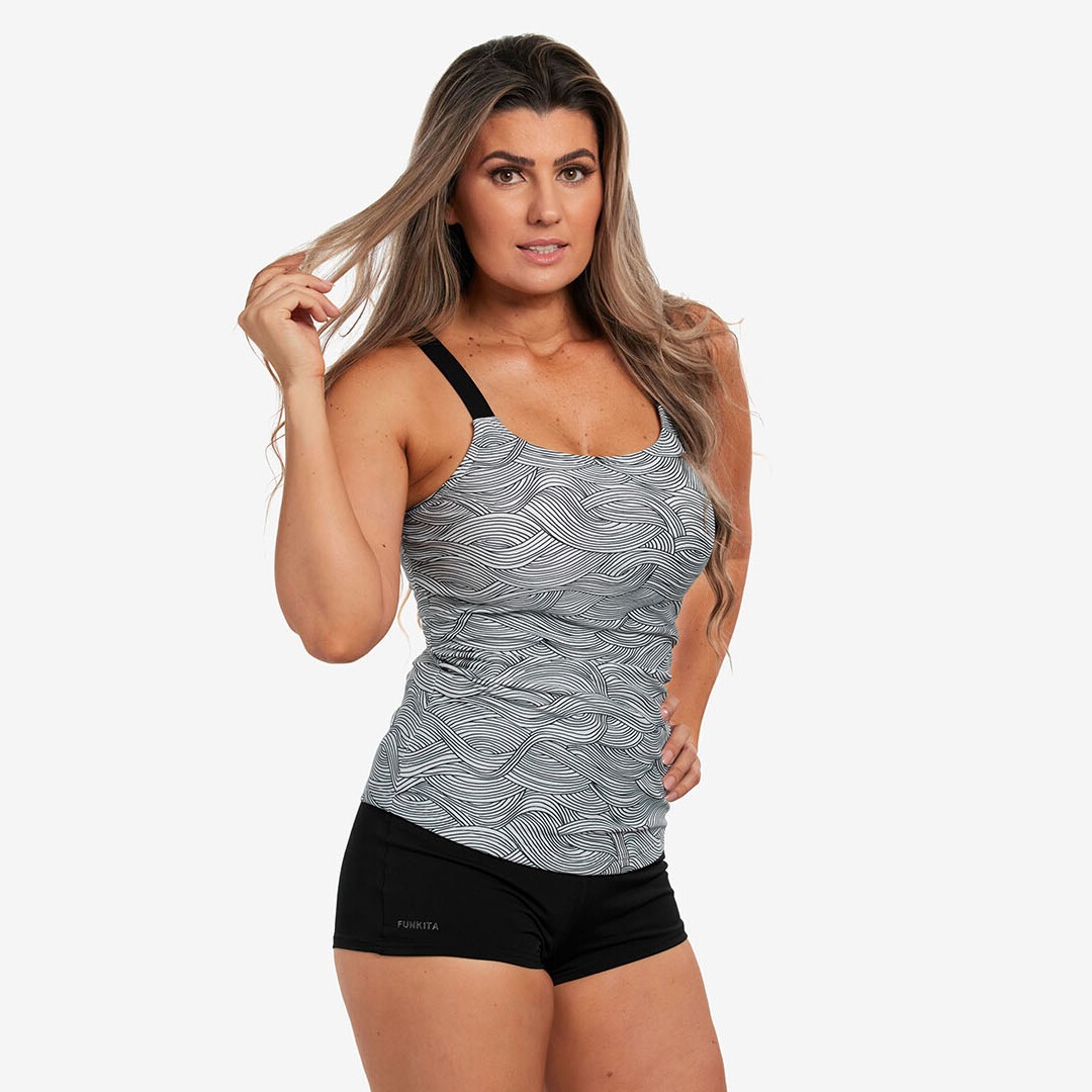 Funkita Form Scoop Neck Swim Tankini Top Ice Current Ladies Swimwear