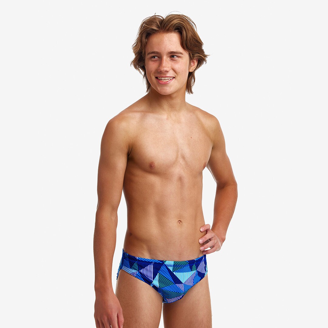 Funky Trunks Classic Swim Briefs Blue Bars Boys Swimwear