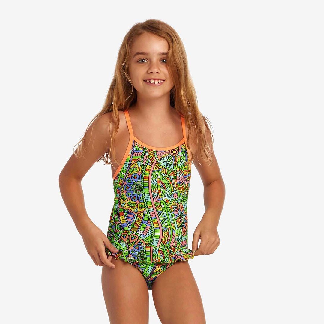 Funkita Belted Frill One Piece Minty Mixer | Toddler Girls Swimwear