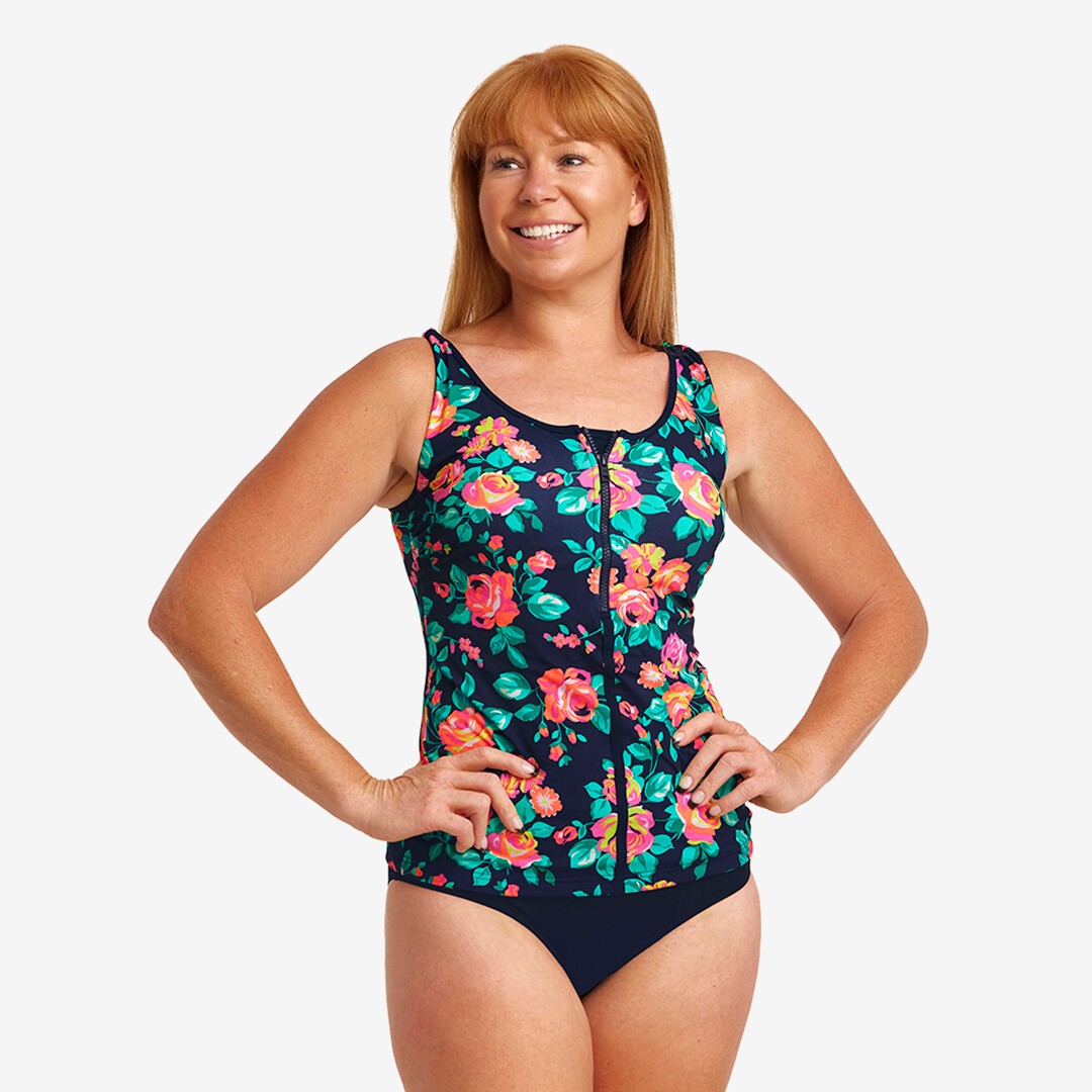 Funkita Form Zip Front Swim Tankini Top Full Bloom Ladies Swimwear