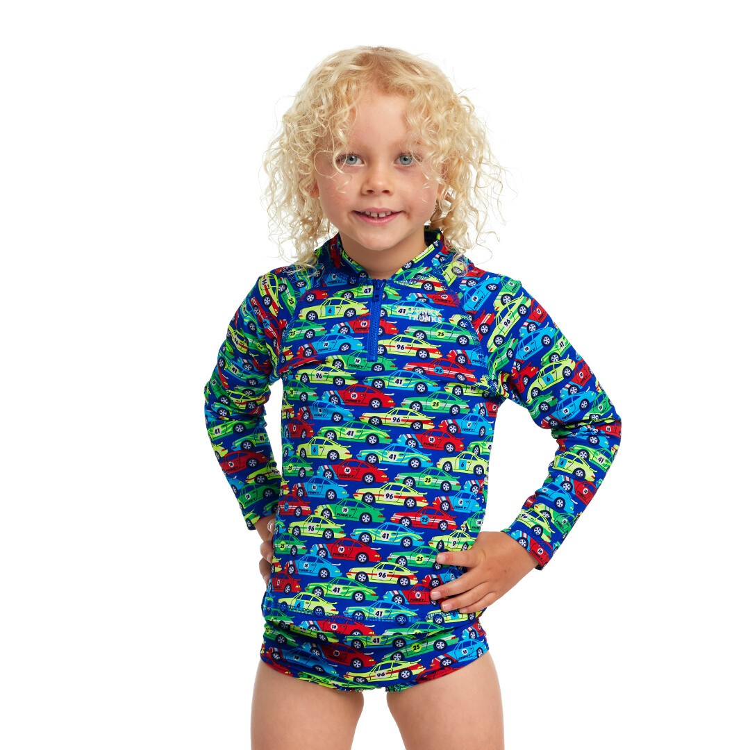 Funky Trunks Zippy Sun Protection Rash Vest Car Stacker Toddler Boys Swimwear
