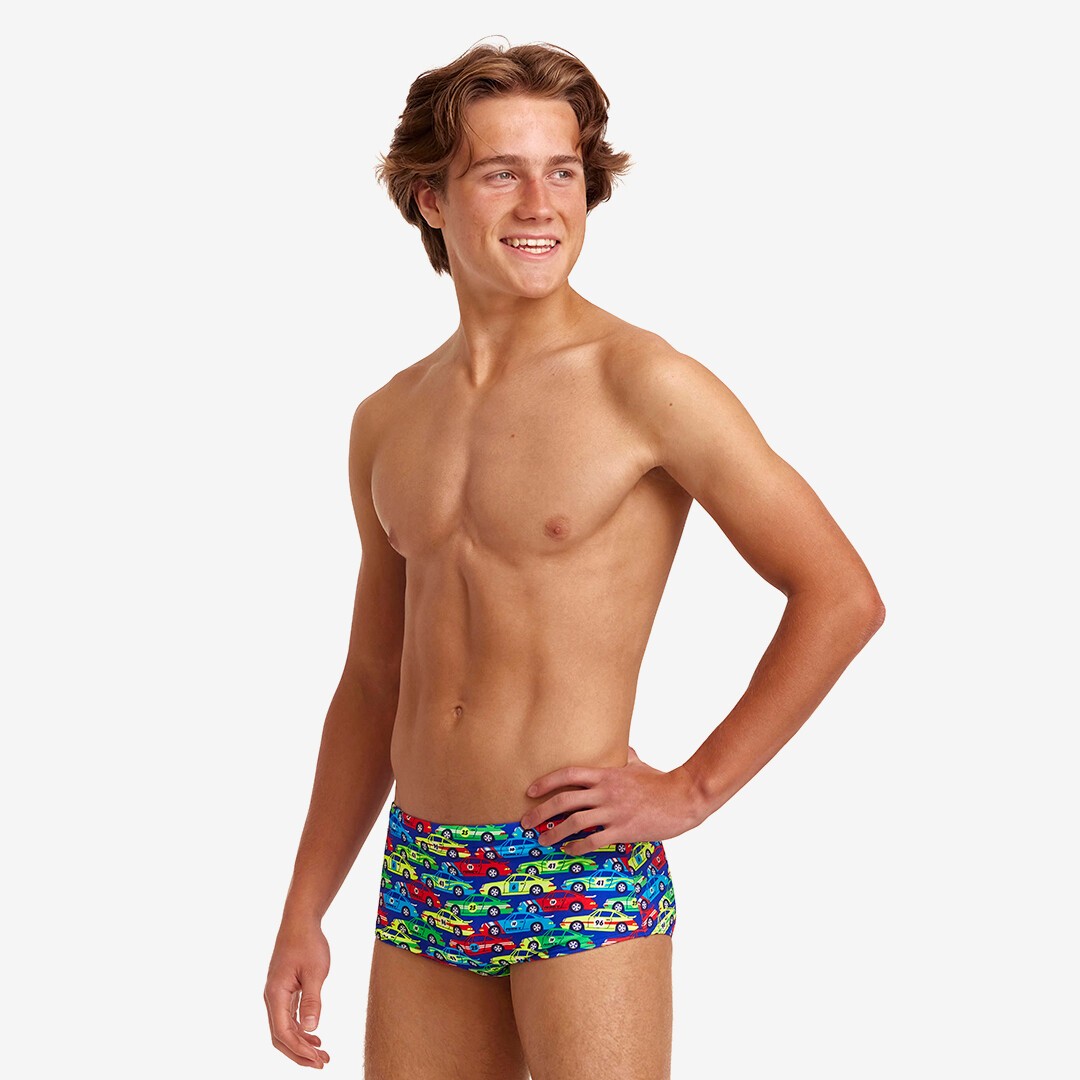 Funky Trunks Sidewinder Swim Trunks Car Stacker Boys Swimwear