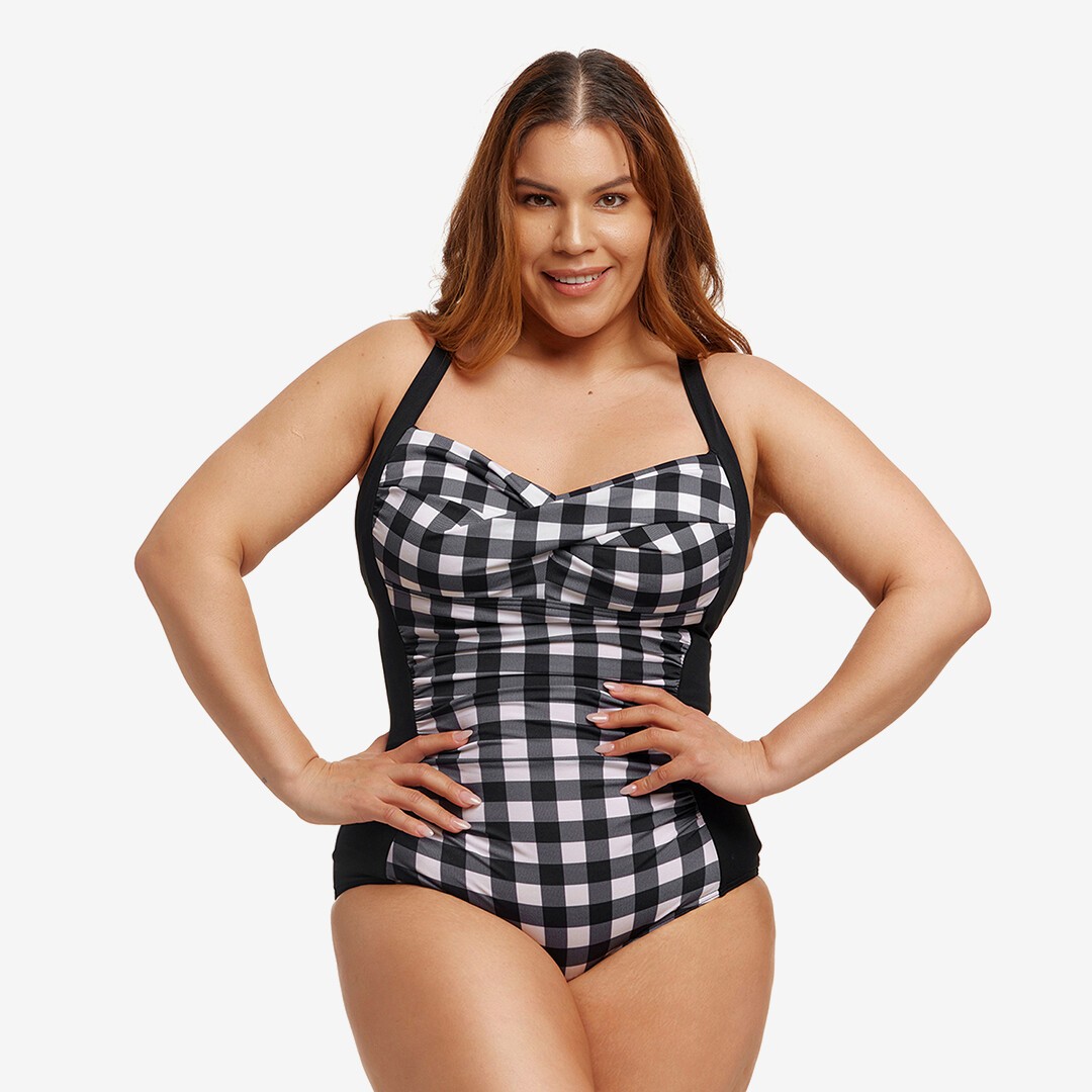 Check Deck Ladies Ruched One Piece