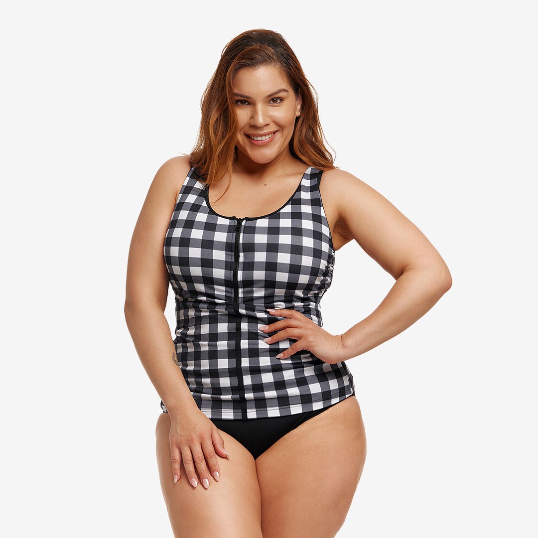 Check Deck Ladies Zip Front Tankini