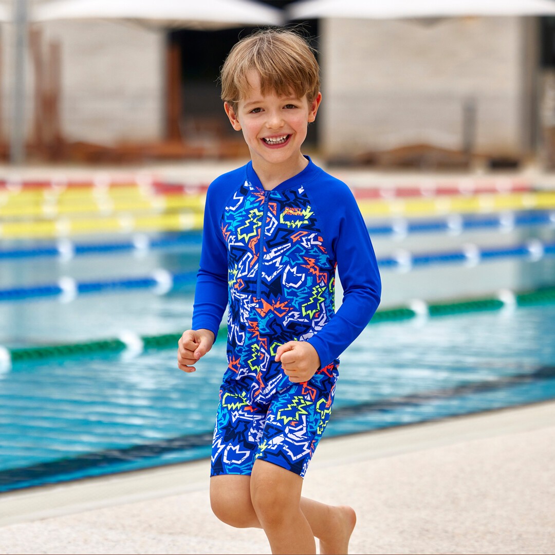 Funky Trunks Go Sun Protection Jump Suit Broken Hearts Toddler Boys Swimwear