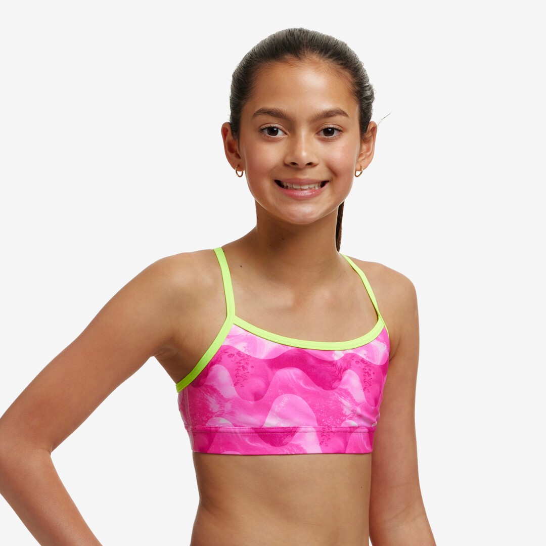Pink Caps Girl's Swim Crop Top