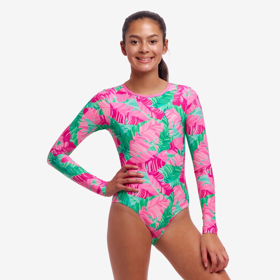 Tropic Palm Girl's Long Shot One Piece