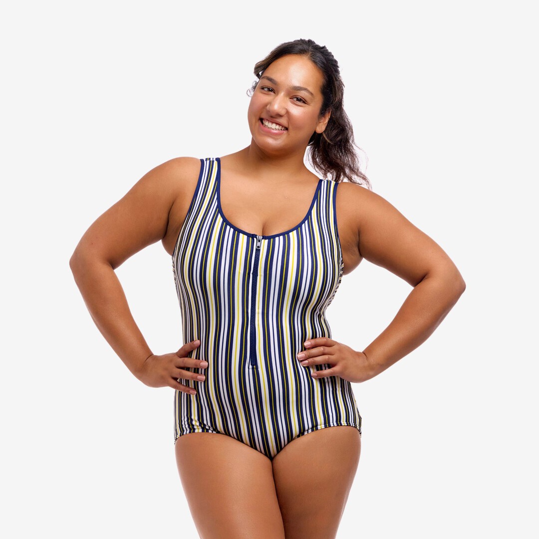 Admiralty Stripe Ladies Zip Front One Piece